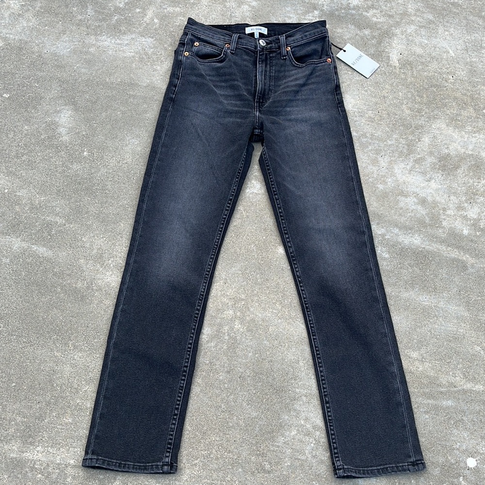 Re/Done Women's Straight Leg Jeans in Washed Black